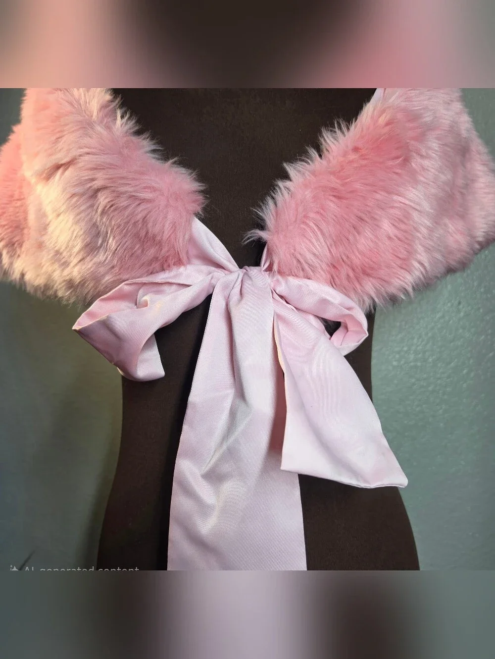 Studio 36 Pink Faux Fur Capelet Shrug Wrap Satin Bow Coquette NWT